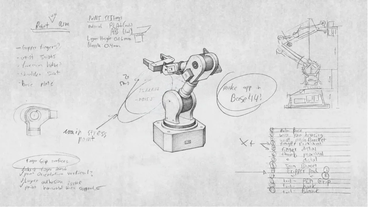 The arm as a pencil sketch on grey paper.