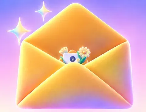 A departure: an open envelope with tiny flowers deep inside.