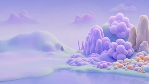 The lilac clay world, upscaled.