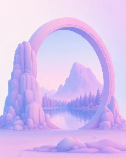 The ring restyled lilac, a lake and mountains inside it.