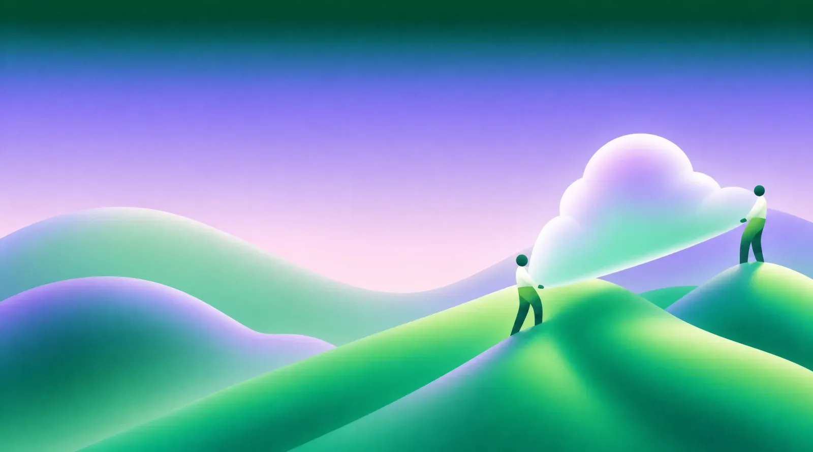 The scene restyled with a lilac sky and teal hills.